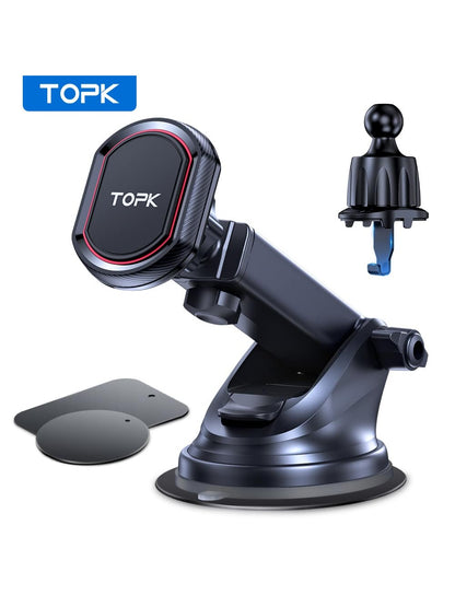 TOPK Magnetic Phone Car Mount,TOPK Dashboard Industrial-Strength Suction Cup Car Phone Mount Holder With 6 Strong Magnets Compatible With All Phones