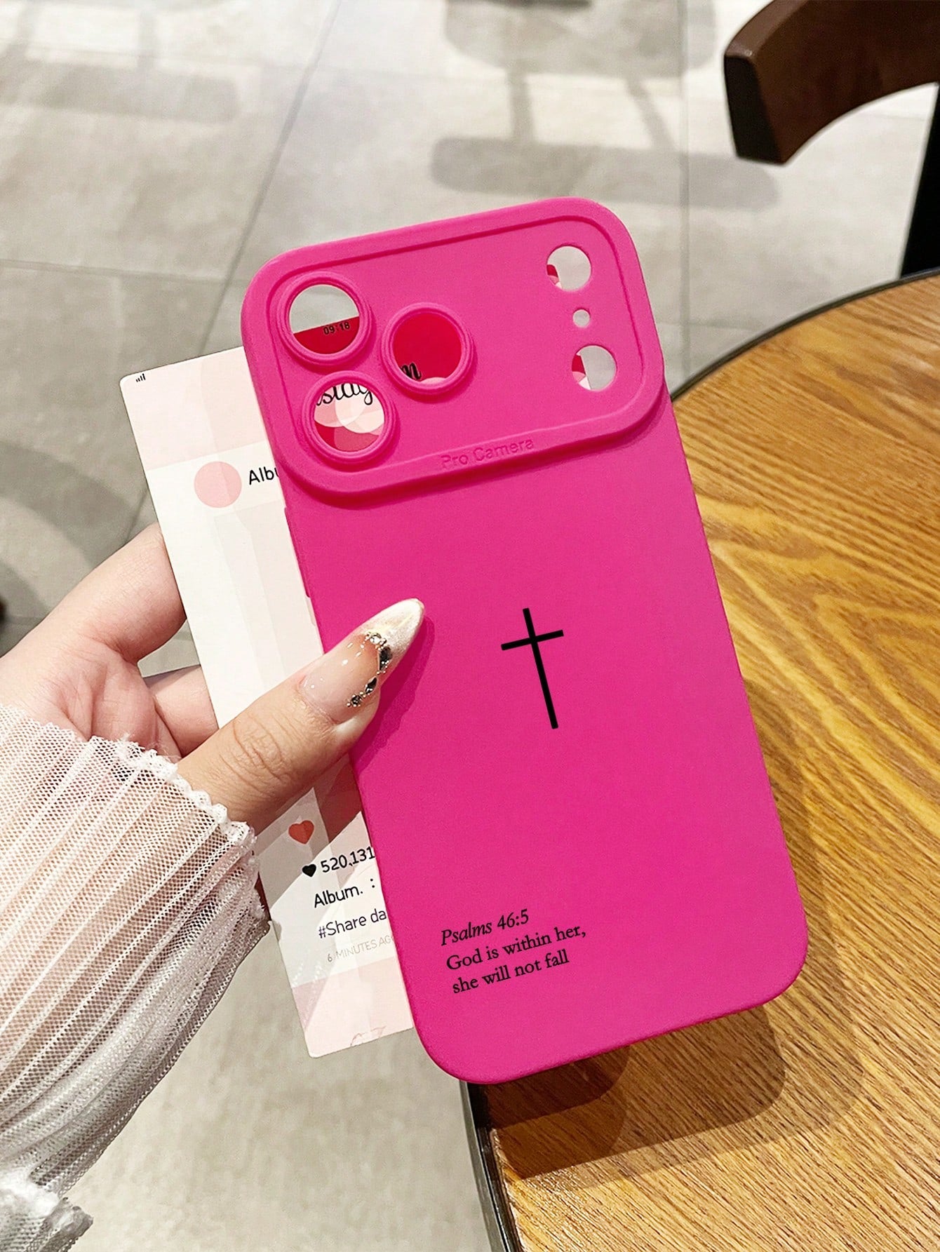 TPU Religious Mythological Figures Elements Fashion Phone Cases Slogan Elements Fashion Religious Psalm 46:5 Cross Design Phone Case, Rose Red Lens Protection Phone Case Compatible With IPhone 13/14/1