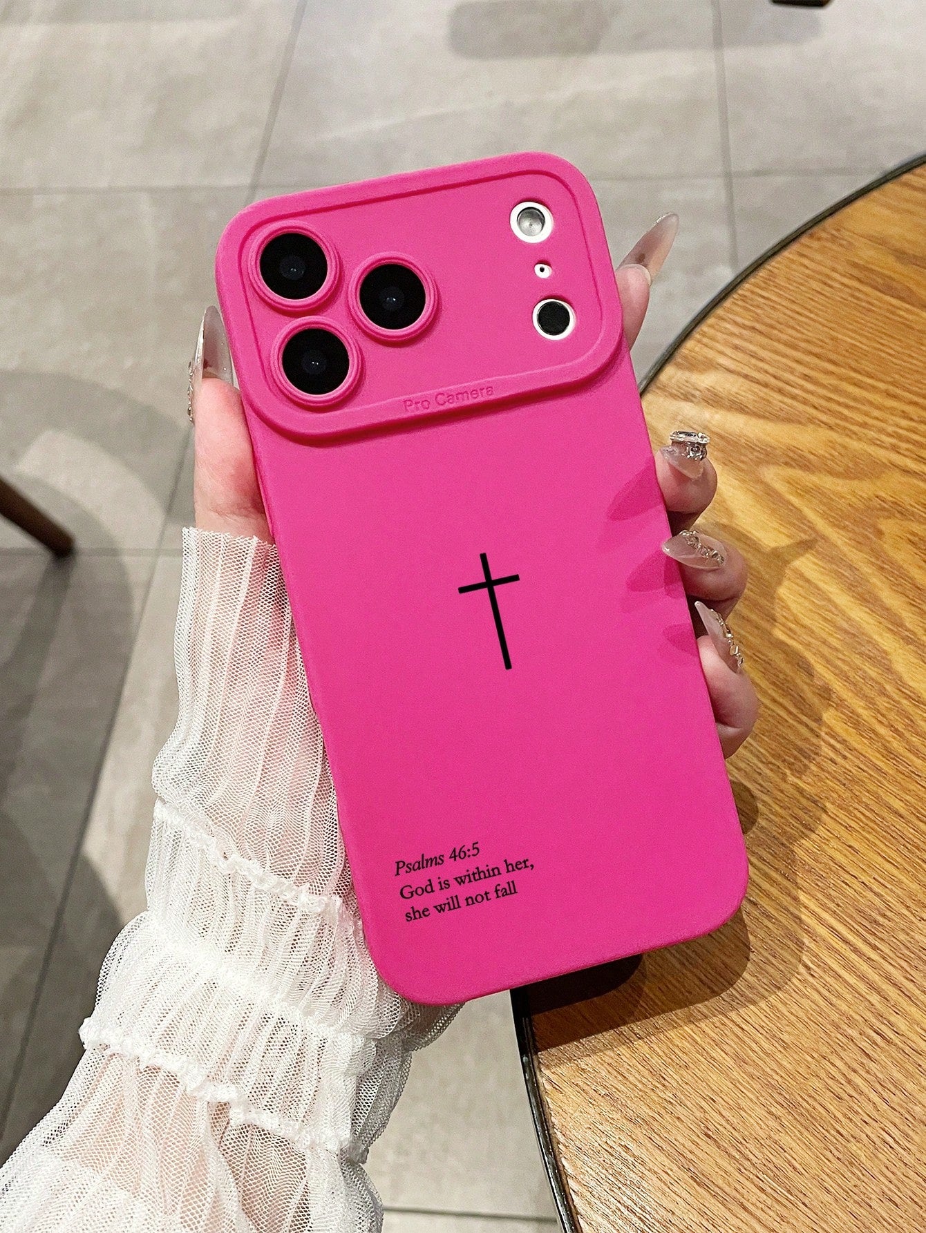 TPU Religious Mythological Figures Elements Fashion Phone Cases Slogan Elements Fashion Religious Psalm 46:5 Cross Design Phone Case, Rose Red Lens Protection Phone Case Compatible With IPhone 13/14/1