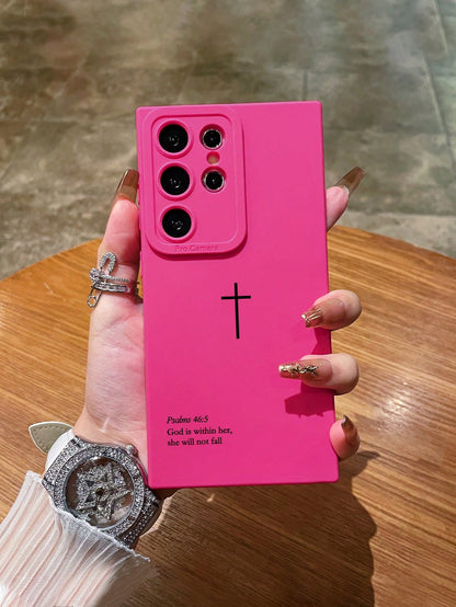 TPU Religious Mythological Figures Elements Fashion Phone Cases Slogan Elements Fashion Religious Psalm 46:5 Cross Design Phone Case, Rose Red Lens Protection Phone Case Compatible With IPhone 13/14/1