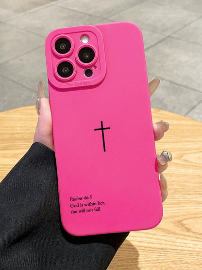TPU Religious Mythological Figures Elements Fashion Phone Cases Slogan Elements Fashion Religious Psalm 46:5 Cross Design Phone Case, Rose Red Lens Protection Phone Case Compatible With IPhone 13/14/1