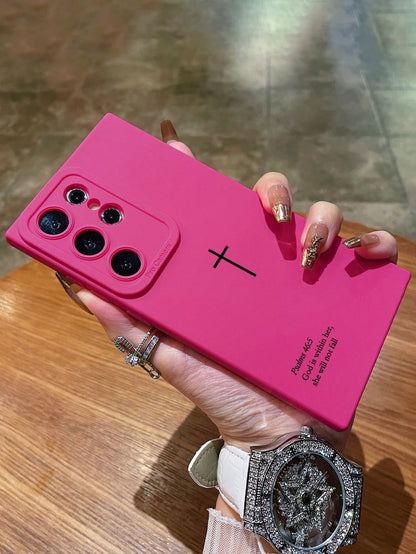 TPU Religious Mythological Figures Elements Fashion Phone Cases Slogan Elements Fashion Religious Psalm 46:5 Cross Design Phone Case, Rose Red Lens Protection Phone Case Compatible With IPhone 13/14/1