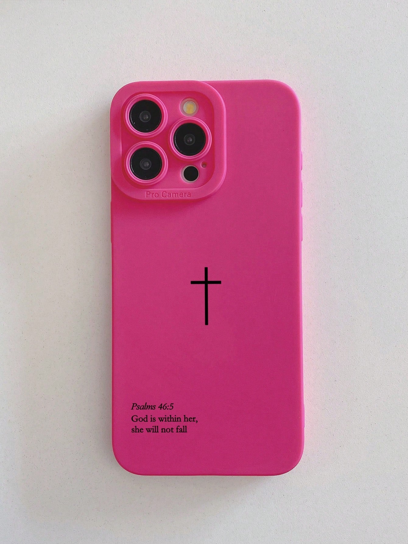 TPU Religious Mythological Figures Elements Fashion Phone Cases Slogan Elements Fashion Religious Psalm 46:5 Cross Design Phone Case, Rose Red Lens Protection Phone Case Compatible With IPhone 13/14/1