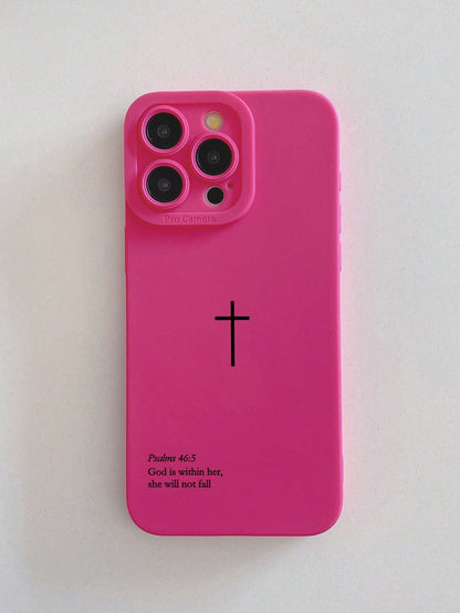 TPU Religious Mythological Figures Elements Fashion Phone Cases Slogan Elements Fashion Religious Psalm 46:5 Cross Design Phone Case, Rose Red Lens Protection Phone Case Compatible With IPhone 13/14/1