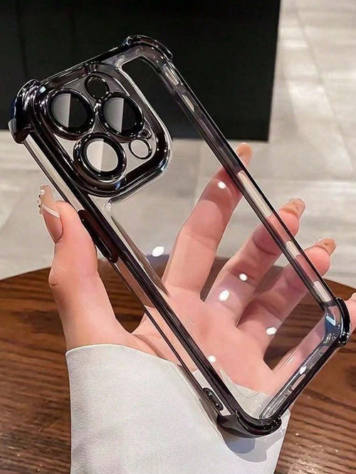 TPU Screen Protection Fashion Phone Cases Screen Protection Fashion TPU Case With Integrated Lens Protection Ring 1pc Electroplated Four-Corner Anti-Fall Transparent TPU Protective Case Compatible Wit
