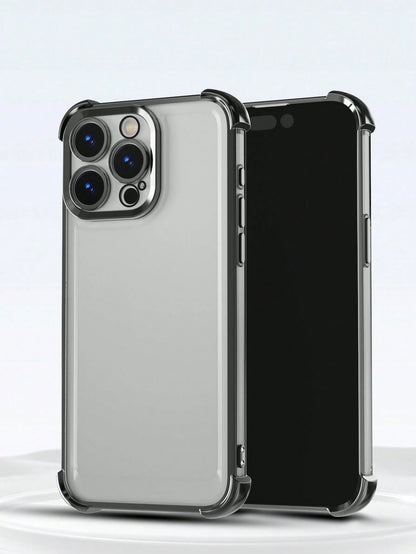 TPU Screen Protection Fashion Phone Cases Screen Protection Fashion TPU Case With Integrated Lens Protection Ring 1pc Electroplated Four-Corner Anti-Fall Transparent TPU Protective Case Compatible Wit