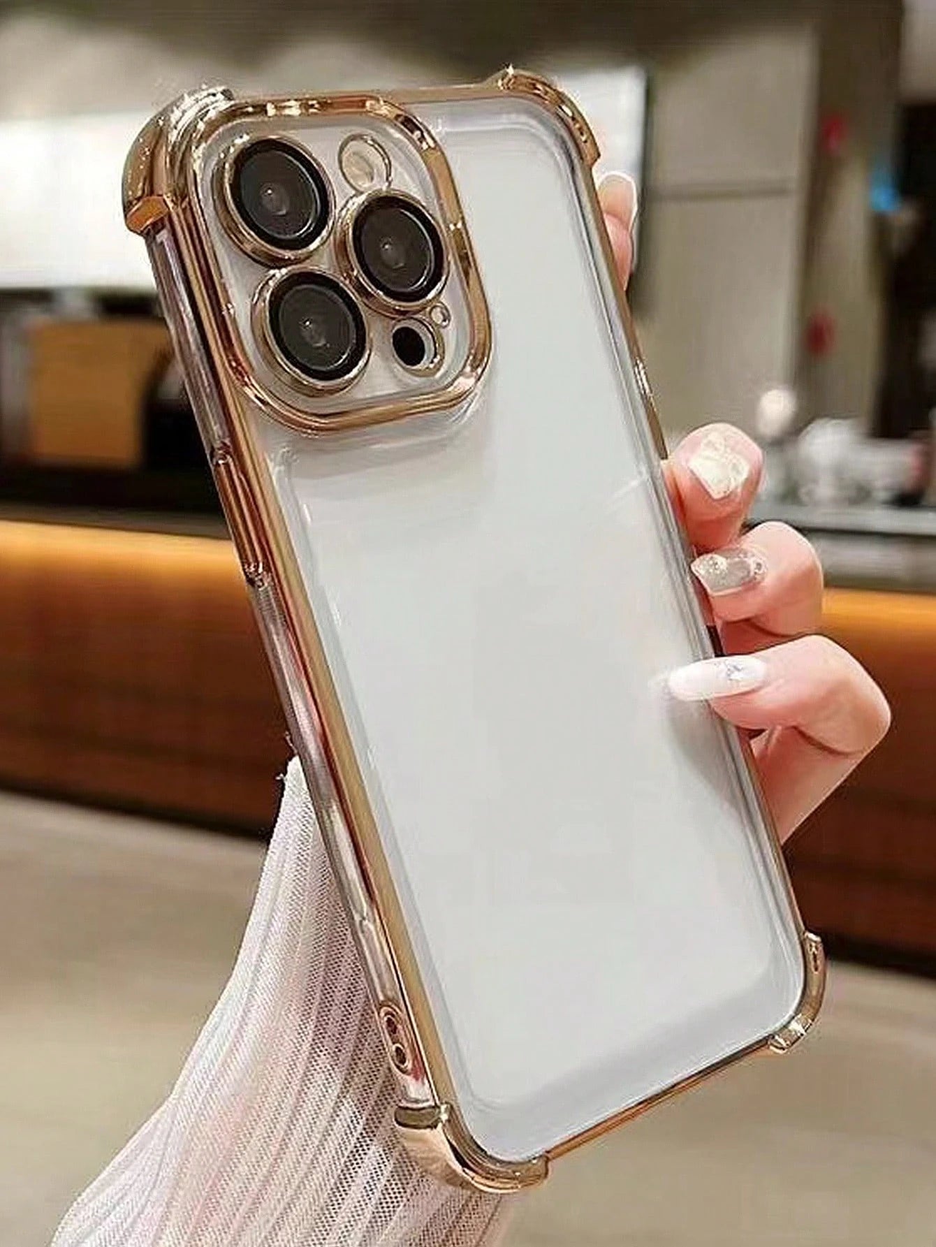 TPU Screen Protection Fashion Phone Cases Screen Protection Fashion TPU Case With Integrated Lens Protection Ring 1pc Electroplated Four-Corner Anti-Fall Transparent TPU Protective Case Compatible Wit