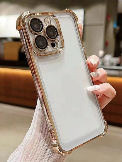 TPU Screen Protection Fashion Phone Cases Screen Protection Fashion TPU Case With Integrated Lens Protection Ring 1pc Electroplated Four-Corner Anti-Fall Transparent TPU Protective Case Compatible Wit