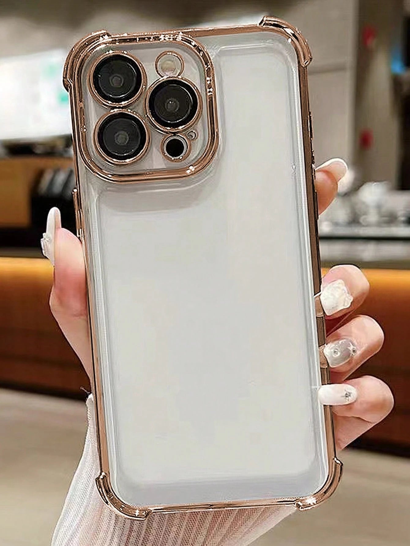 TPU Screen Protection Fashion Phone Cases Screen Protection Fashion TPU Case With Integrated Lens Protection Ring 1pc Electroplated Four-Corner Anti-Fall Transparent TPU Protective Case Compatible Wit
