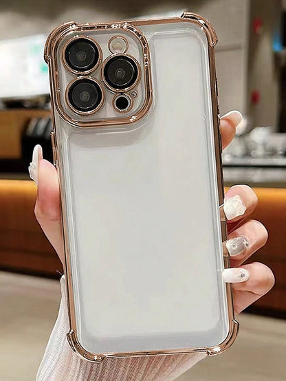 TPU Screen Protection Fashion Phone Cases Screen Protection Fashion TPU Case With Integrated Lens Protection Ring 1pc Electroplated Four-Corner Anti-Fall Transparent TPU Protective Case Compatible Wit