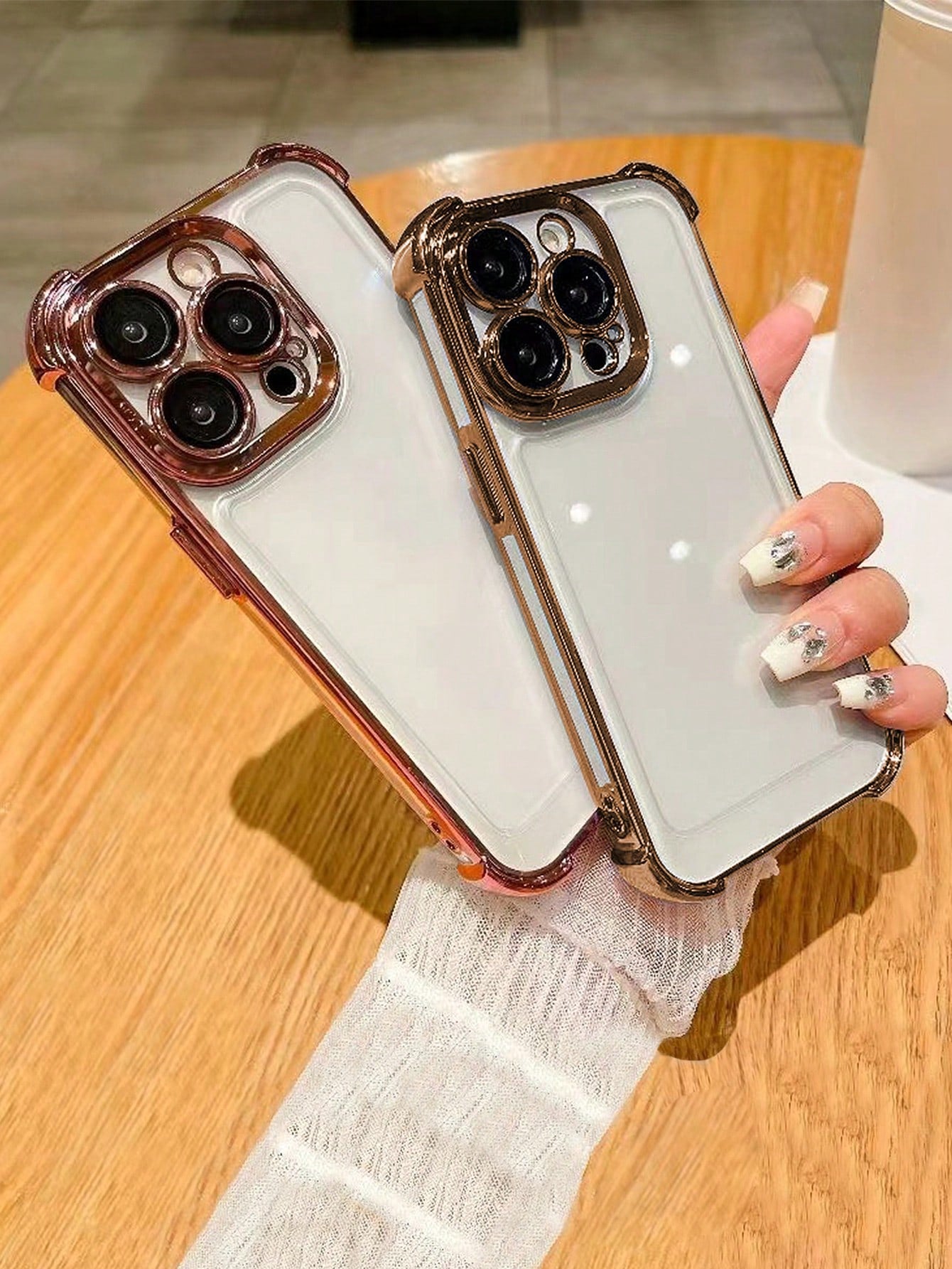 TPU Screen Protection Fashion Phone Cases Screen Protection Fashion TPU Case With Integrated Lens Protection Ring 1pc Electroplated Four-Corner Anti-Fall Transparent TPU Protective Case Compatible Wit