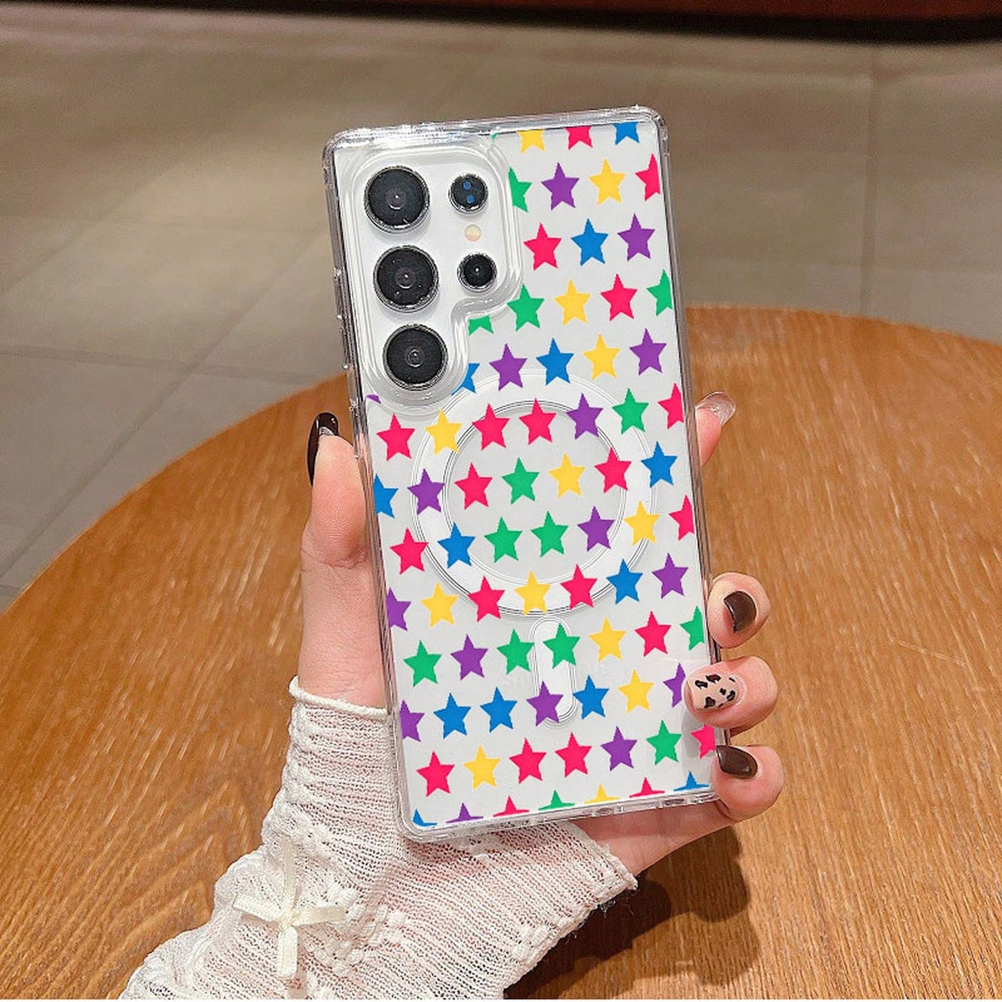 Transparent Magnetic Phone Case With Colorful Star Pattern Is Suitable For Galaxy S26 S25 S24 Edge, Plus, Ultra, A56/A15/A16, Foldable Models ZFOLD 7/6/5, ZFLIP 7/6/5, Supports Wireless Charging, Suit