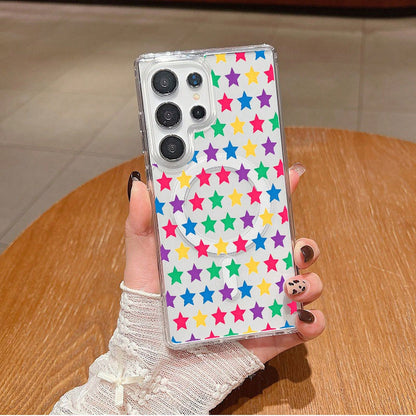 Transparent Magnetic Phone Case With Colorful Star Pattern Is Suitable For Galaxy S26 S25 S24 Edge, Plus, Ultra, A56/A15/A16, Foldable Models ZFOLD 7/6/5, ZFLIP 7/6/5, Supports Wireless Charging, Suit