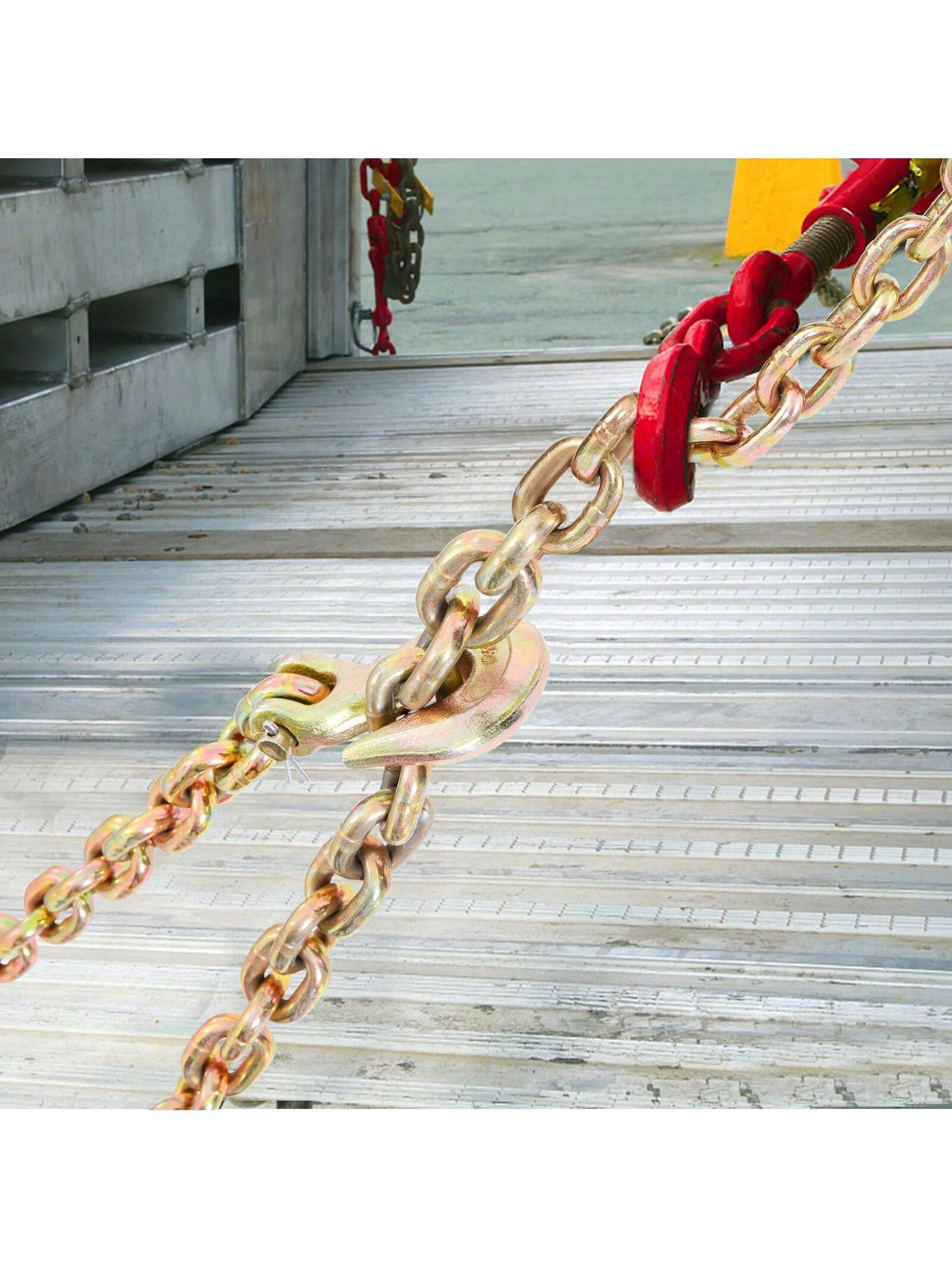 Transport Binder Chain 4900&7100 Lbs Working Load Limit 8 Mmx20'&10 Mmx20' G80 Tow Chain Tie Down With Grab Hooks DOT Certified Galvanized Coating Manganese Steel For Dock Factory Construction Site 1&
