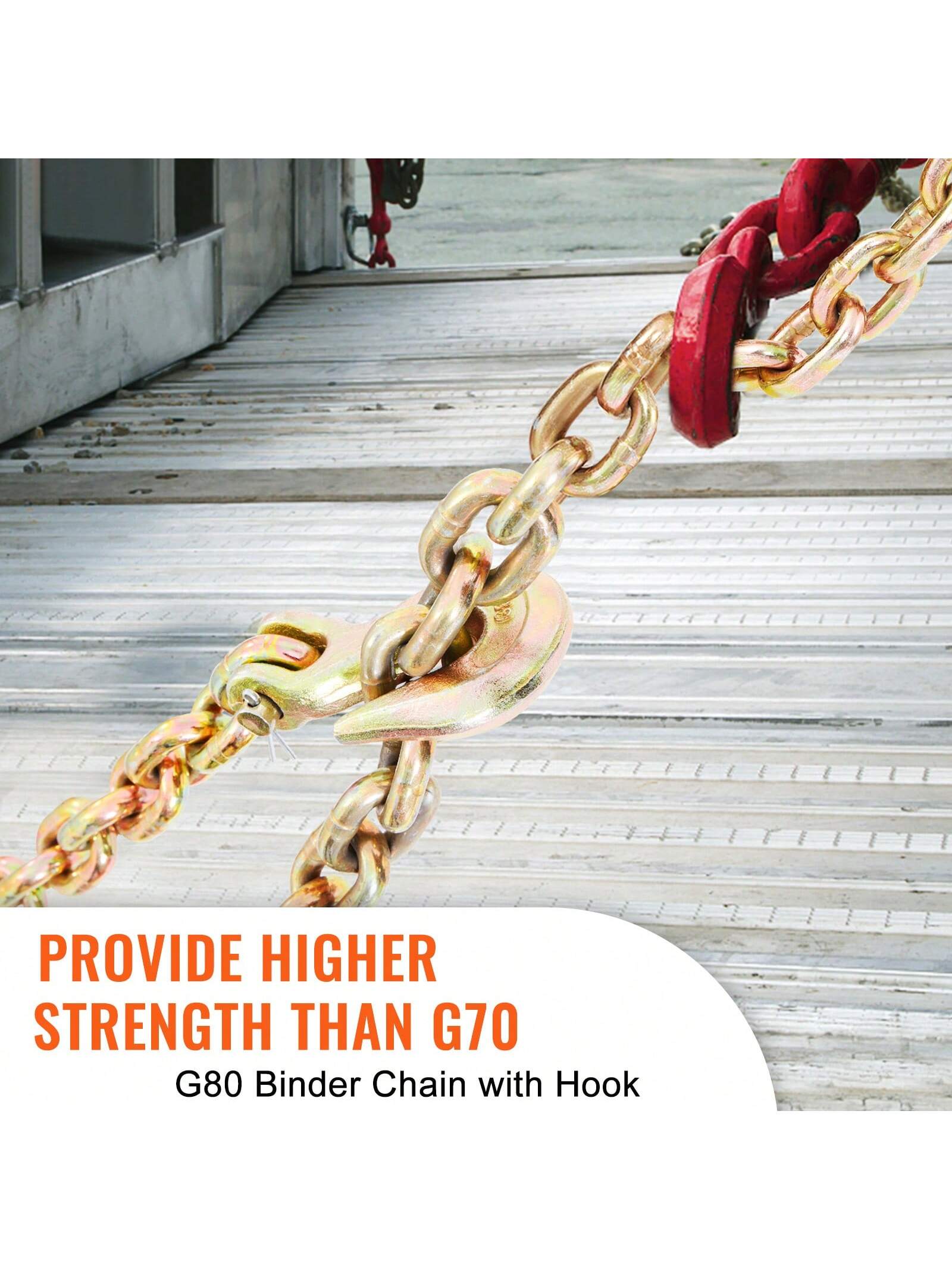 Transport Binder Chain 4900&7100 Lbs Working Load Limit 8 Mmx20'&10 Mmx20' G80 Tow Chain Tie Down With Grab Hooks DOT Certified Galvanized Coating Manganese Steel For Dock Factory Construction Site 1&