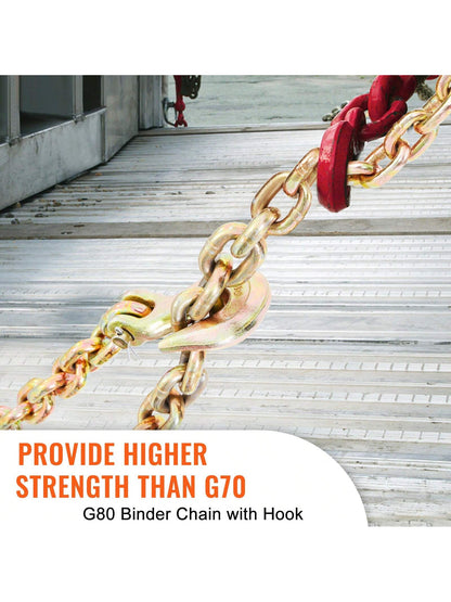 Transport Binder Chain 4900&7100 Lbs Working Load Limit 8 Mmx20'&10 Mmx20' G80 Tow Chain Tie Down With Grab Hooks DOT Certified Galvanized Coating Manganese Steel For Dock Factory Construction Site 1&