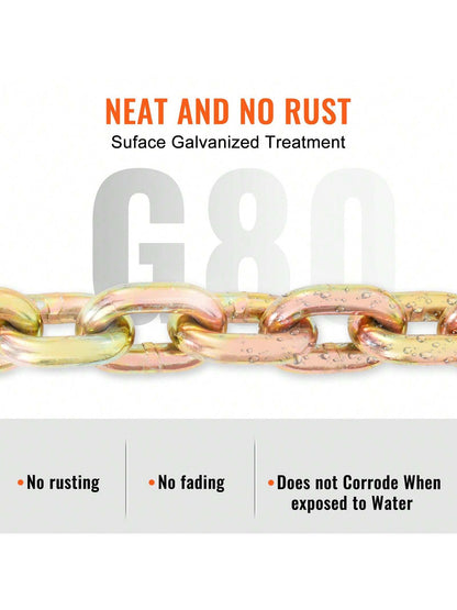 Transport Binder Chain 4900&7100 Lbs Working Load Limit 8 Mmx20'&10 Mmx20' G80 Tow Chain Tie Down With Grab Hooks DOT Certified Galvanized Coating Manganese Steel For Dock Factory Construction Site 1&