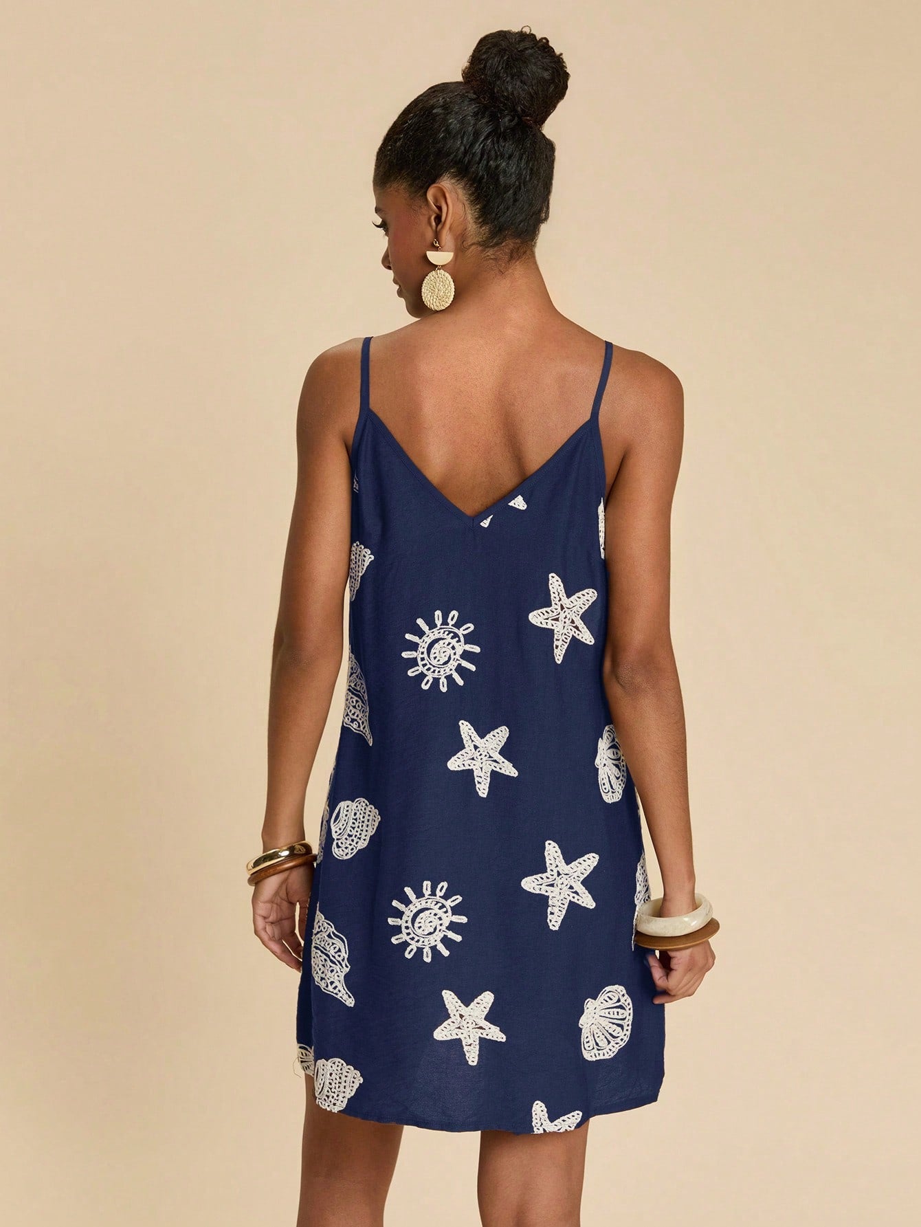 Travachic Elegant Boho Casual Vacation Embroidered Women's Dress Beach Navy Blue And White Summer