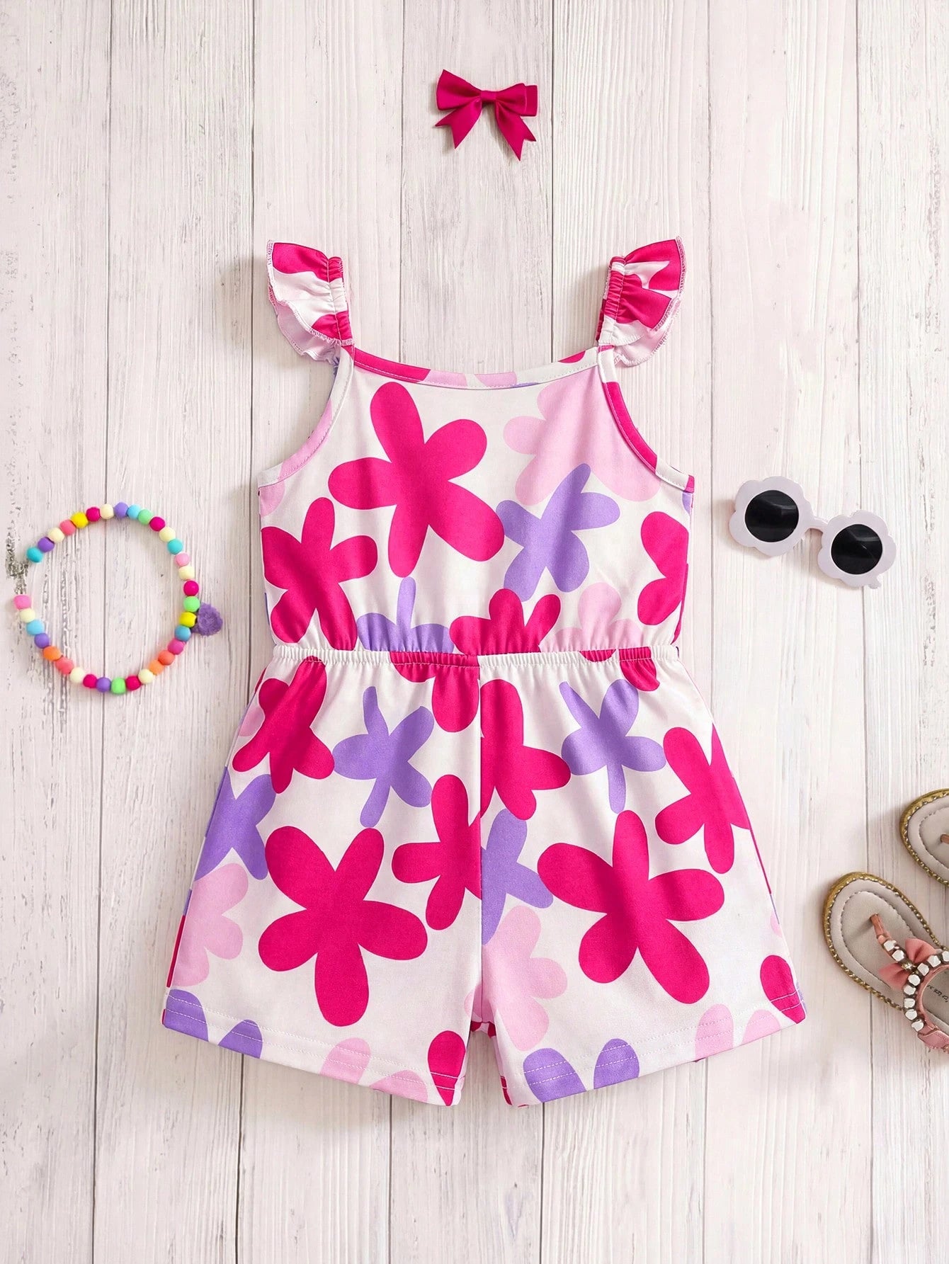Travachic KIDS Babygirl Casual Knit Elastic Cute Cartoon Pattern Camisole Romper, Suitable For Summer