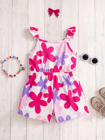 Travachic KIDS Babygirl Casual Knit Elastic Cute Cartoon Pattern Camisole Romper, Suitable For Summer