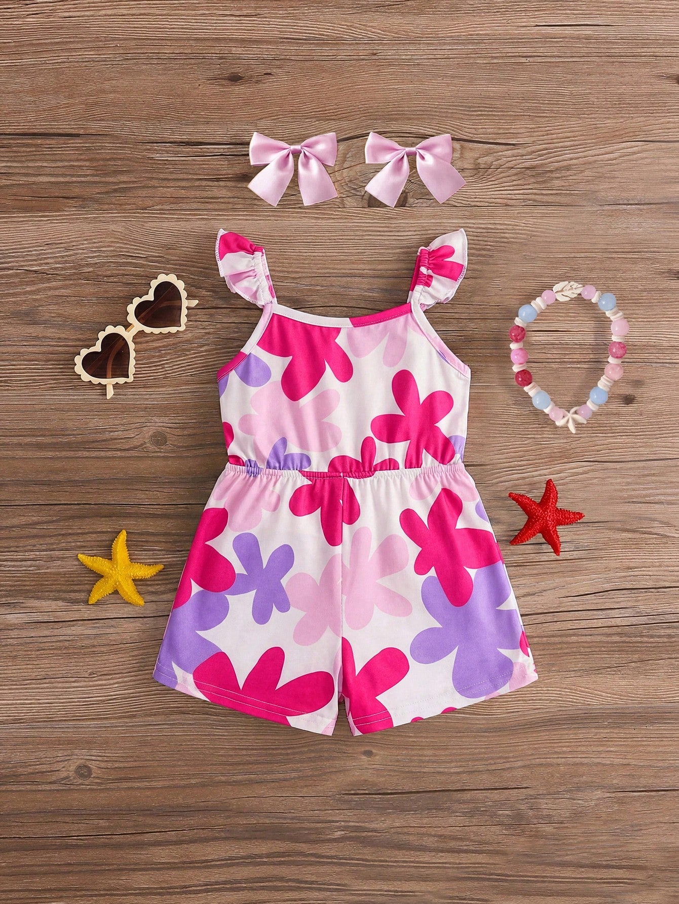 Travachic KIDS Babygirl Casual Knit Elastic Cute Cartoon Pattern Camisole Romper, Suitable For Summer