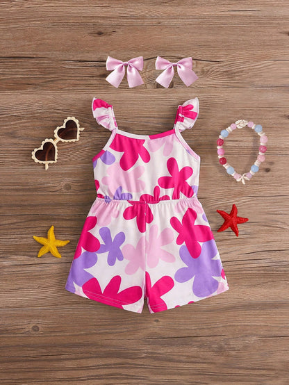 Travachic KIDS Babygirl Casual Knit Elastic Cute Cartoon Pattern Camisole Romper, Suitable For Summer