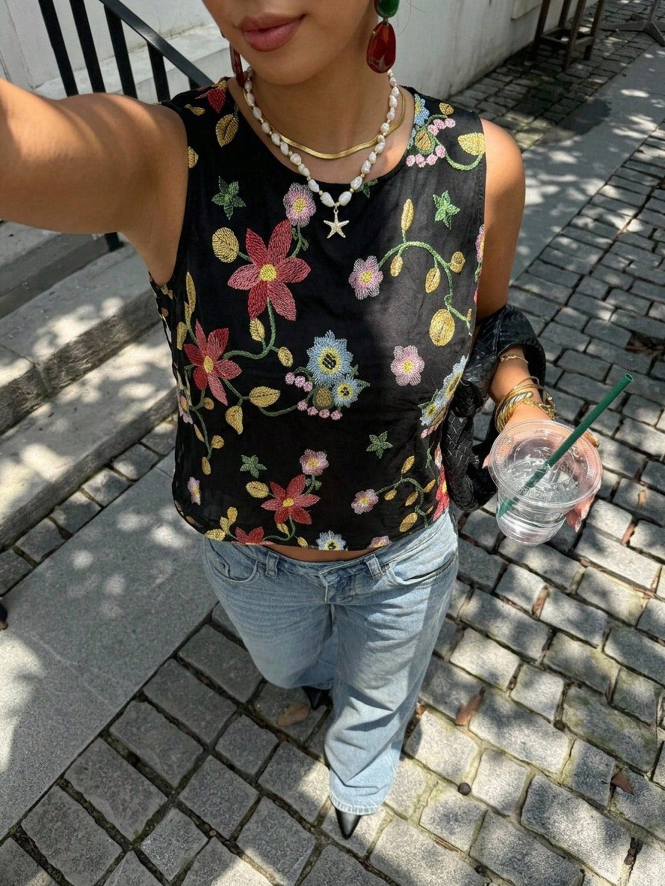 Travachic Plus Size Women's Floral Embroidered Pattern Casual Elegant Traditional Versatile Everyday Top Vacation Evening Black Summer