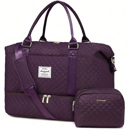 Travel Duffle Bag,Weekender Bags For Women With Shoe Compartment,Carry On Overnight Bag With Toiletry Bag,Gym Duffel Bag With Wet Pocket (Purple)
