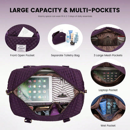 Travel Duffle Bag,Weekender Bags For Women With Shoe Compartment,Carry On Overnight Bag With Toiletry Bag,Gym Duffel Bag With Wet Pocket (Purple)