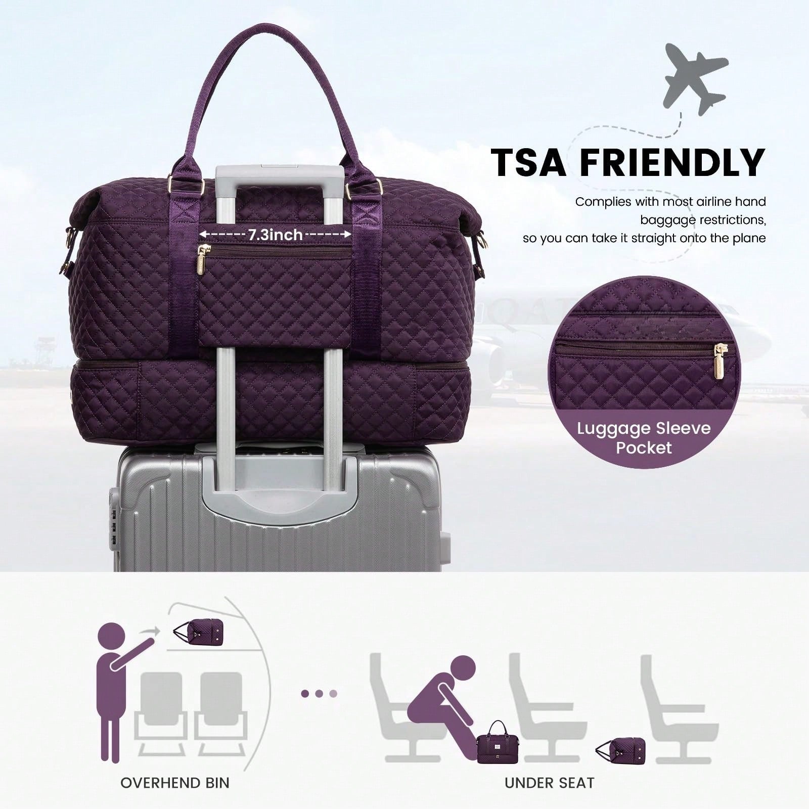 Travel Duffle Bag,Weekender Bags For Women With Shoe Compartment,Carry On Overnight Bag With Toiletry Bag,Gym Duffel Bag With Wet Pocket (Purple)