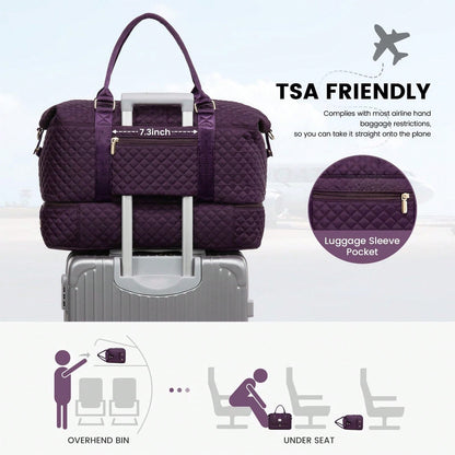 Travel Duffle Bag,Weekender Bags For Women With Shoe Compartment,Carry On Overnight Bag With Toiletry Bag,Gym Duffel Bag With Wet Pocket (Purple)