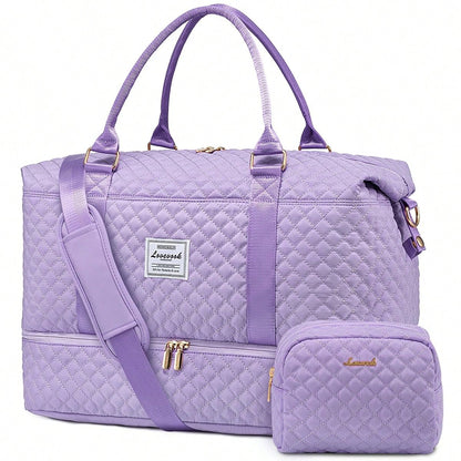 Travel Duffle Bag,Weekender Bags For Women With Shoe Compartment,Carry On Overnight Bag With Toiletry Bag,Gym Duffel Bag With Wet Pocket (Purple)