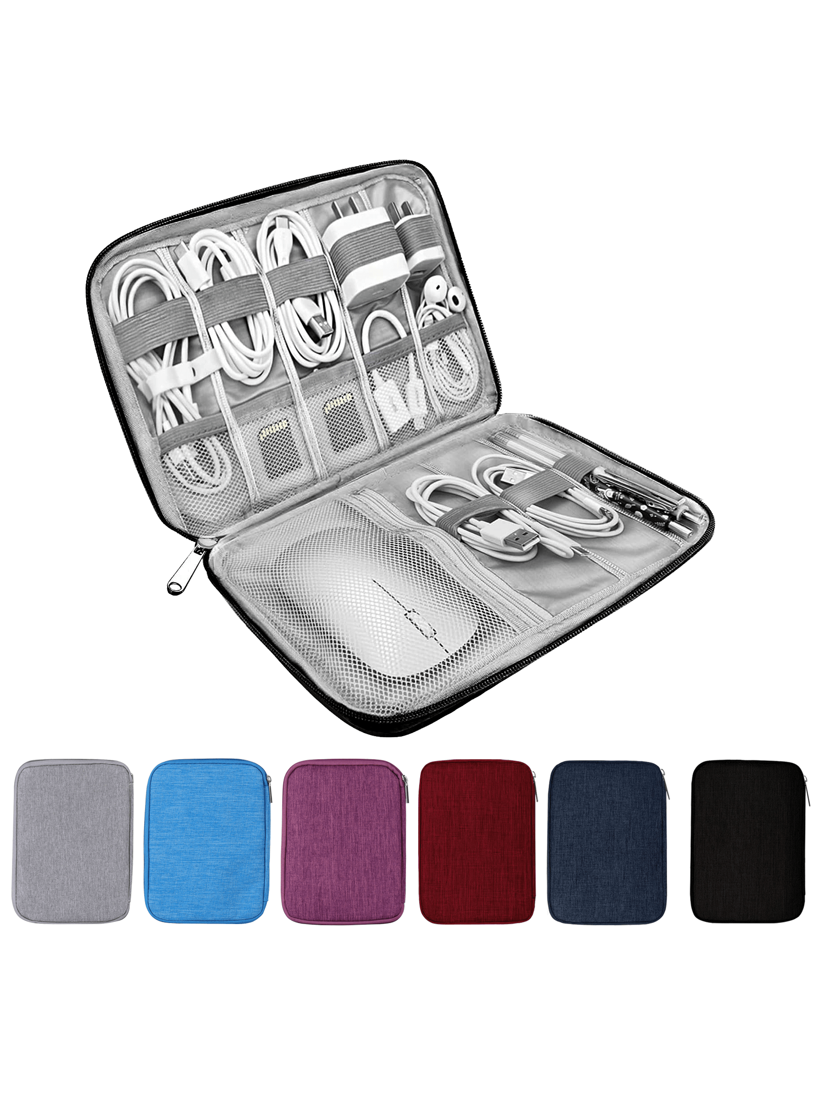Travel Electronics Organizer Bag Portable Cable Storage Pouch Suitable For Storing Electronic Accessories Data Cables, Phones, Chargers, USB Drives (Black/Grey/Dark Blue/Peacock Blue/Wine Red/Purple)
