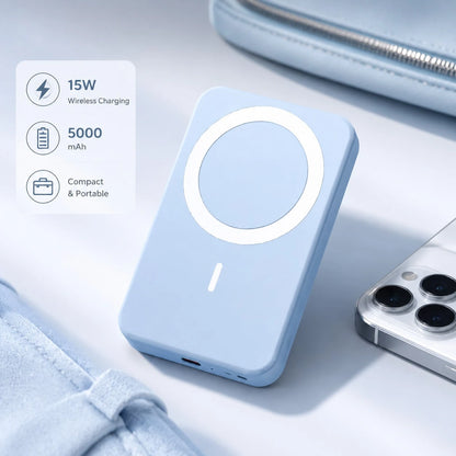Travel Essentials 5000mAh Magnetic Wireless Power Bank 15W Wireless Charging 22.5W Wired Fast Charging Ultra Slim Compact Portable Charger Strong Magnetic Adsorption Precise Alignment Cable Free Phone