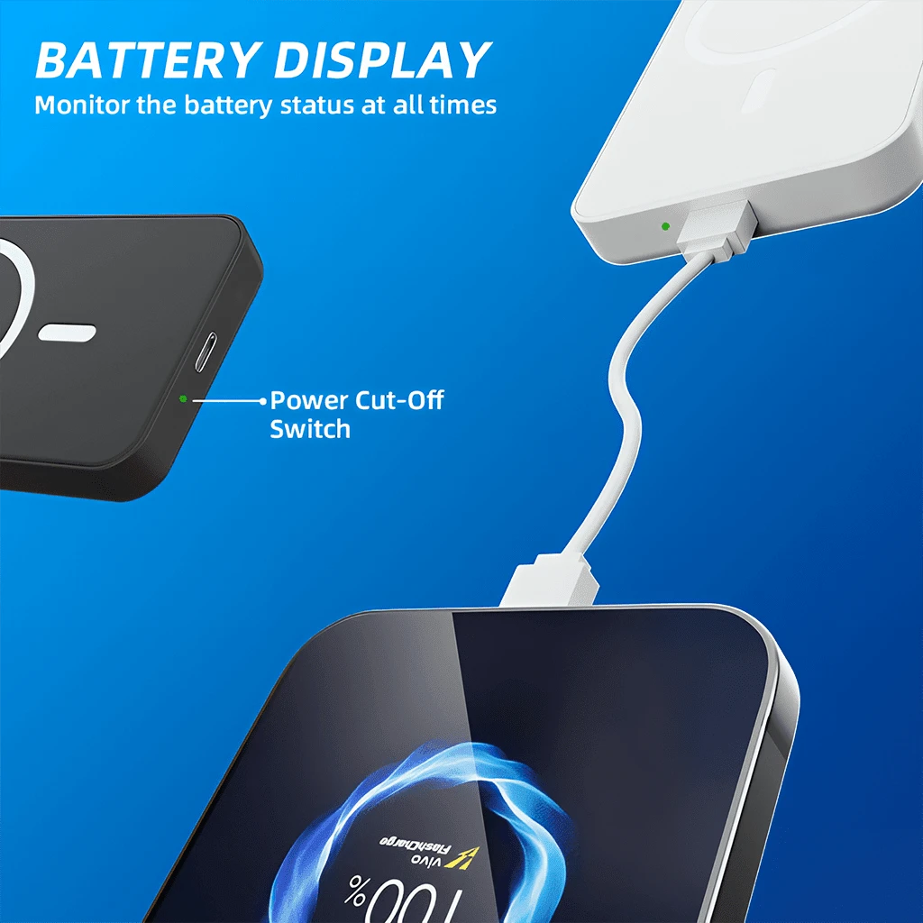 Travel Essentials 5000mAh Magnetic Wireless Power Bank 15W Wireless Charging 22.5W Wired Fast Charging Ultra Slim Compact Portable Charger Strong Magnetic Adsorption Precise Alignment Cable Free Phone