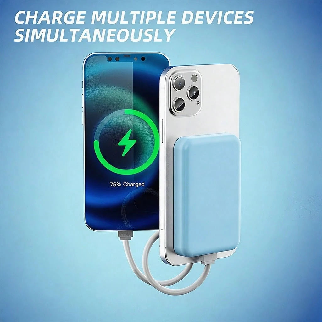 Travel Essentials 5000mAh Magnetic Wireless Power Bank 15W Wireless Charging 22.5W Wired Fast Charging Ultra Slim Compact Portable Charger Strong Magnetic Adsorption Precise Alignment Cable Free Phone
