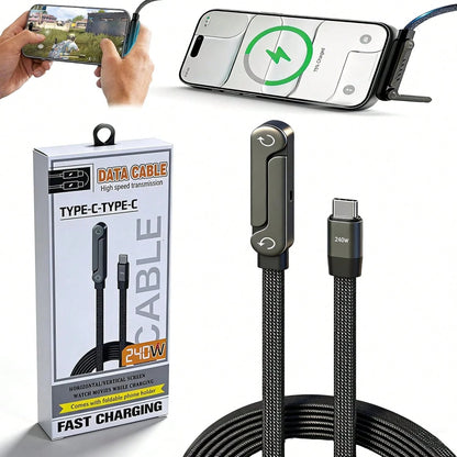 Trending! 240W Super Fast Charger Cable With Hidden Phone Kickstand, 5FT Invisible Bracket Cord For IPhone 17 16 Pro Max, Cool Smart Gadgets For Travel Bedtime Viewing, 2-In-1 High Speed Charging Cabl