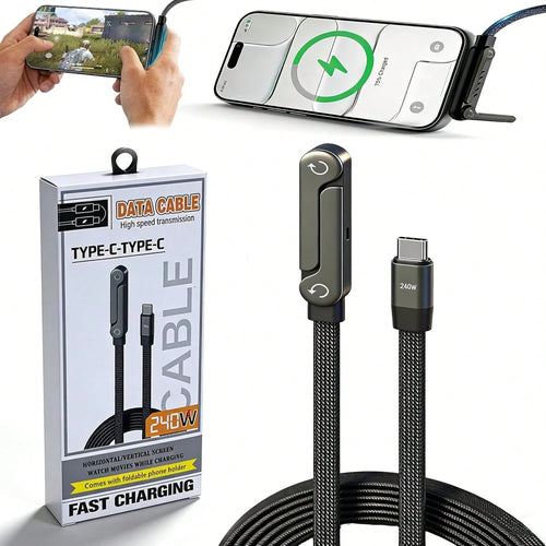 Trending! 240W Super Fast Charger Cable With Hidden Phone Kickstand, 5FT Invisible Bracket Cord For IPhone 17 16 Pro Max, Cool Smart Gadgets For Travel Bedtime Viewing, 2-In-1 High Speed Charging Cabl