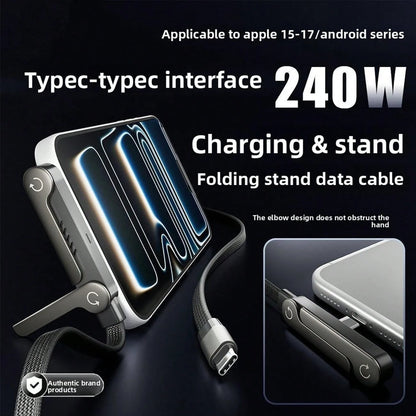 Trending! 240W Super Fast Charger Cable With Hidden Phone Kickstand, 5FT Invisible Bracket Cord For IPhone 17 16 Pro Max, Cool Smart Gadgets For Travel Bedtime Viewing, 2-In-1 High Speed Charging Cabl