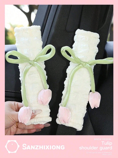 Tulip Flower Car Seatbelt Shoulder Pad Cover, Creative Car Seat Belt Protector, Universal For All Seasons,Car Accessories Women