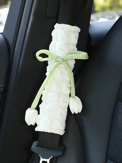 Tulip Flower Car Seatbelt Shoulder Pad Cover, Creative Car Seat Belt Protector, Universal For All Seasons,Car Accessories Women