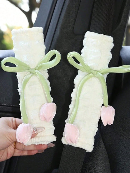Tulip Flower Car Seatbelt Shoulder Pad Cover, Creative Car Seat Belt Protector, Universal For All Seasons,Car Accessories Women