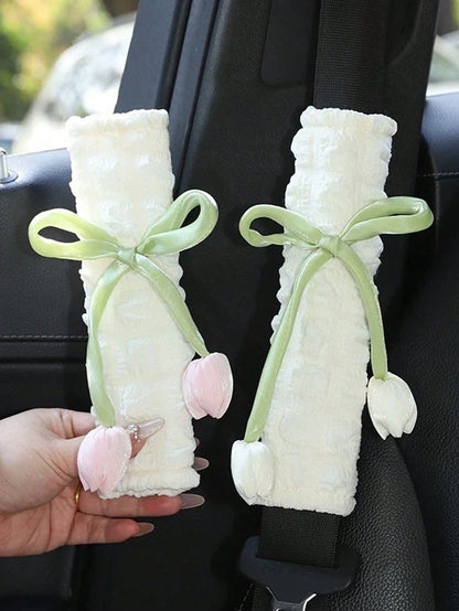 Tulip Flower Car Seatbelt Shoulder Pad Cover, Creative Car Seat Belt Protector, Universal For All Seasons,Car Accessories Women