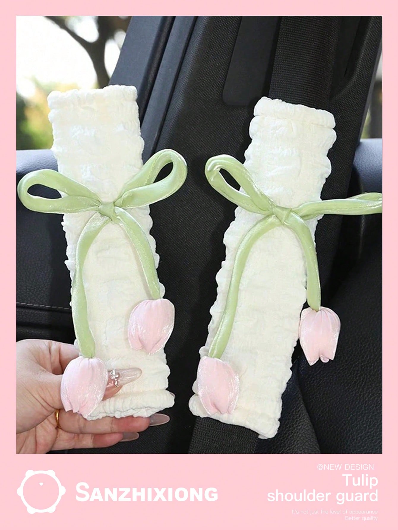 Tulip Flower Car Seatbelt Shoulder Pad Cover, Creative Car Seat Belt Protector, Universal For All Seasons,Car Accessories Women