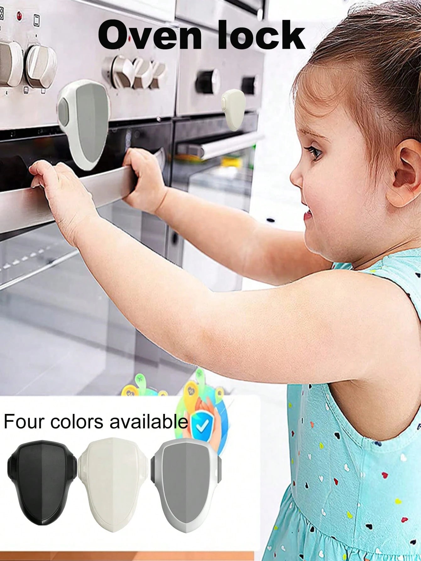 TWO DADS 1pc Child Safety Oven Lock, Heat-Resistant Material, Easy To Install And Use Without Tools, Prevent Burns For Babies, Suitable For Oven Use, Kitchen Safety Product, Grey/Black/Beige