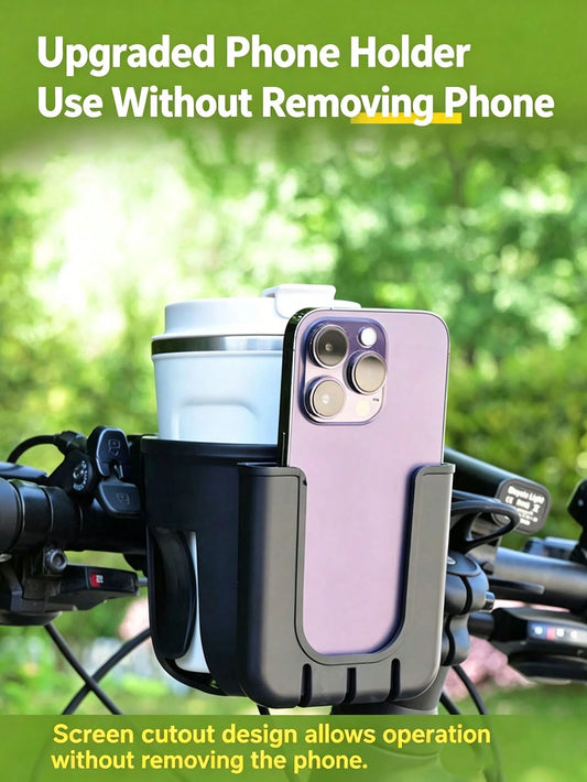 Two-In-One Bicycle Cup Holder, With A Phone Holder, 360° Rotatable Handle Water Bottle Storage Device, Universal Bicycle, Electric Bicycle, Skateboard, Motorcycle, Baby Stroller Beverage Storage Bicyc