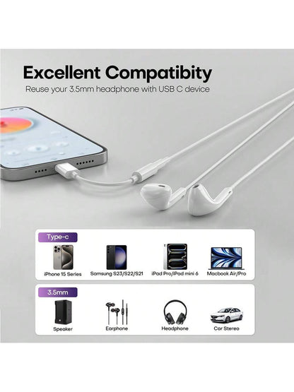 Type-C To 3.5mm Headphone Jack Adapter, USB-C To AUX Audio Converter Cable, Compatible With IPhone 16 Pro/15 Pro Max, Galaxy S23/S24 Ultra, Note 20, Pro, Apple Laptops, Pixel XL