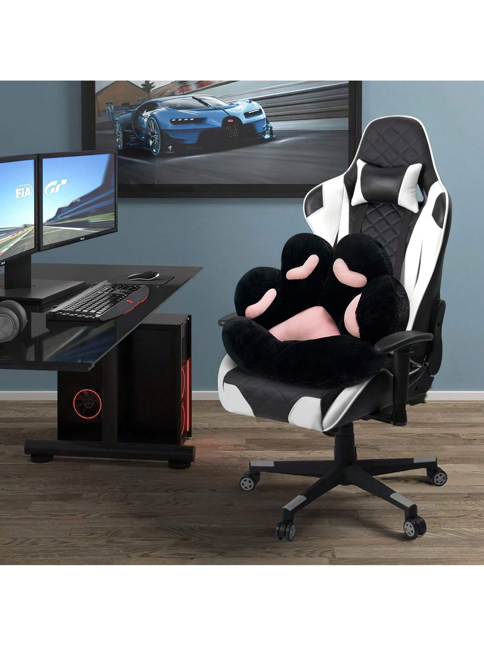 Ultra-Soft L-Shape Floor Seat Cushion- Compact Lounge Chair For Gamers & Home Office- Cozy 28x24 Inch Plush Pad For Dorm Or Apartment- Black & White