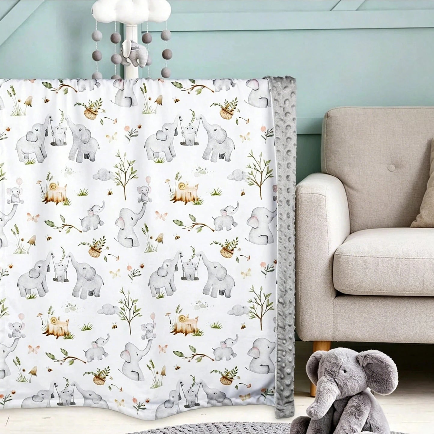 Unisex Baby Blanket, Super Soft Nursery Fleece Blanket, Printed Pattern, Dotted Fleece Backing, Newborn Printed Blanket