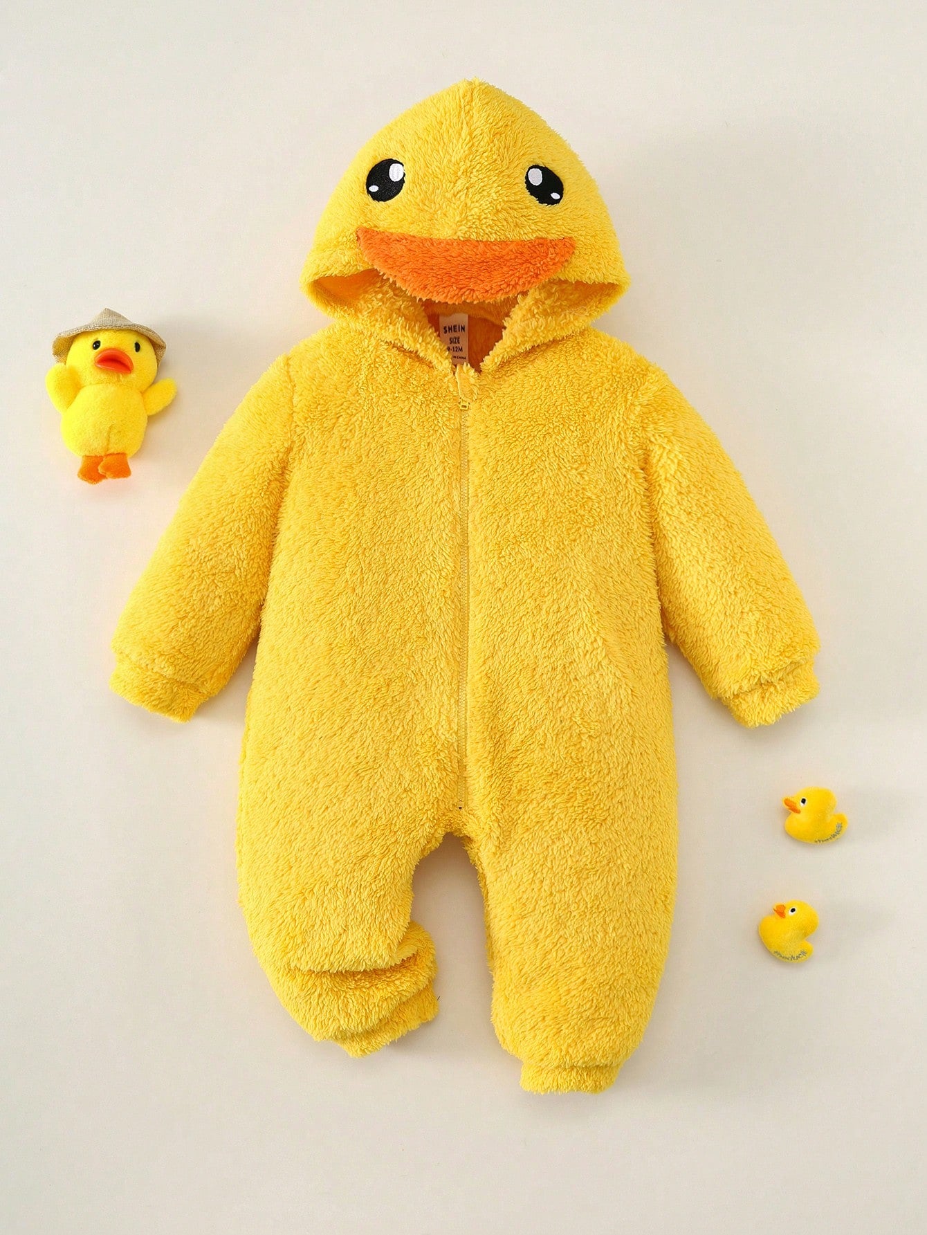 Unisex Newborn Baby Boy/Girl Toddler Autumn/Winter Cute Little Yellow Duck Shaped Plush Hooded Long Sleeve Jumpsuit, Soft Skin-Friendly Easy To Put On And Take Off, Baby Rompers, Baby Clothes, O